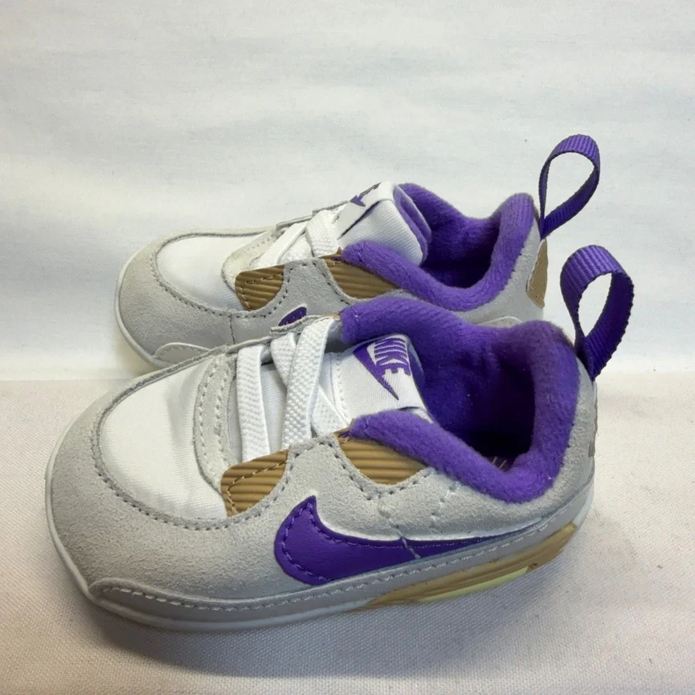 Nike Air Max 90 Crib Shoes 3C White Purple Grey Infant Baby Sneakers CI0424-113
